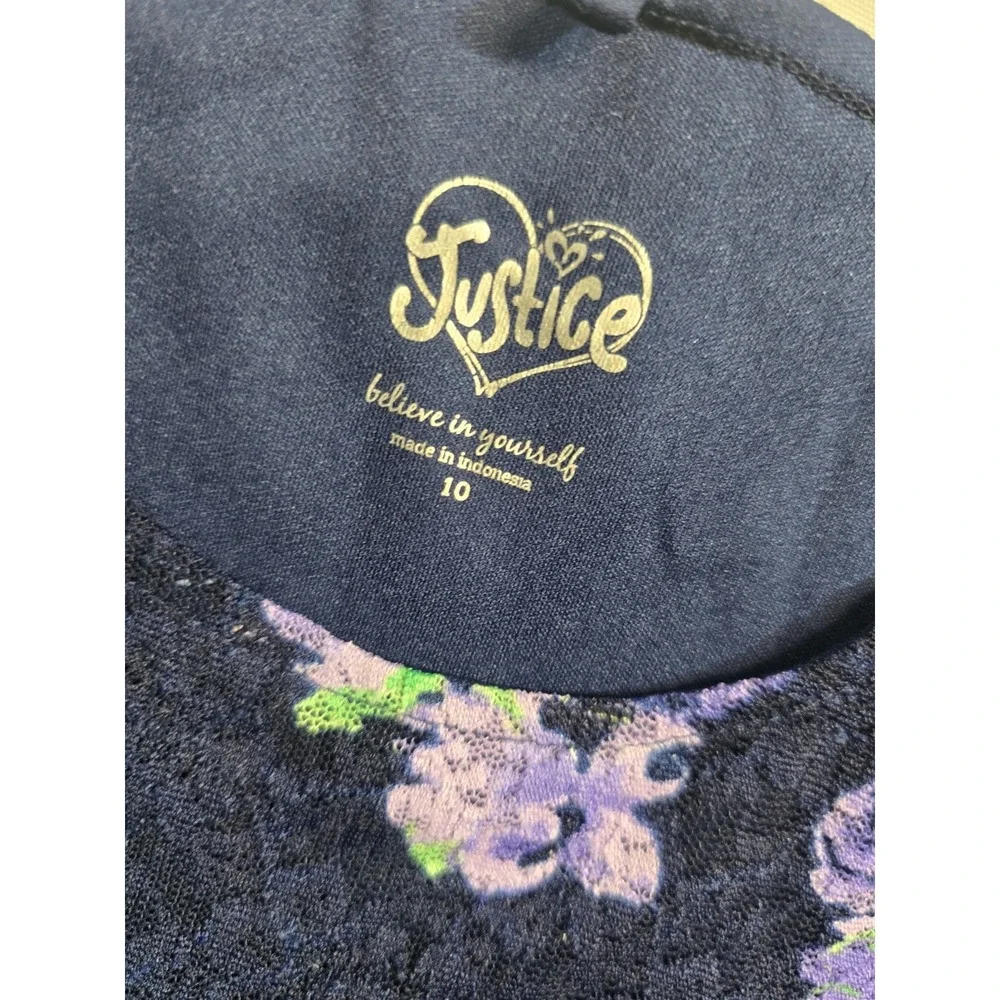 Justice Y2K Girls Babydoll Top Long-Sleeve 10 Blue Floral